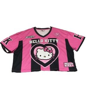 Sanrio Hello Kitty Women's Cropped Graphic Football Skimmer Jersey Size L Pink